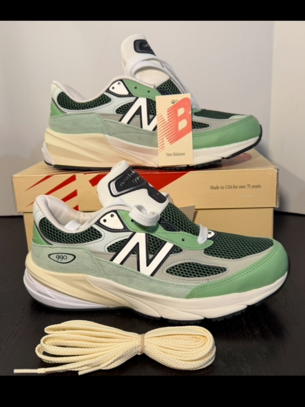 New Balance 990v6 Running Shoes Sneakers Avocado Natural Mint Mens 10D